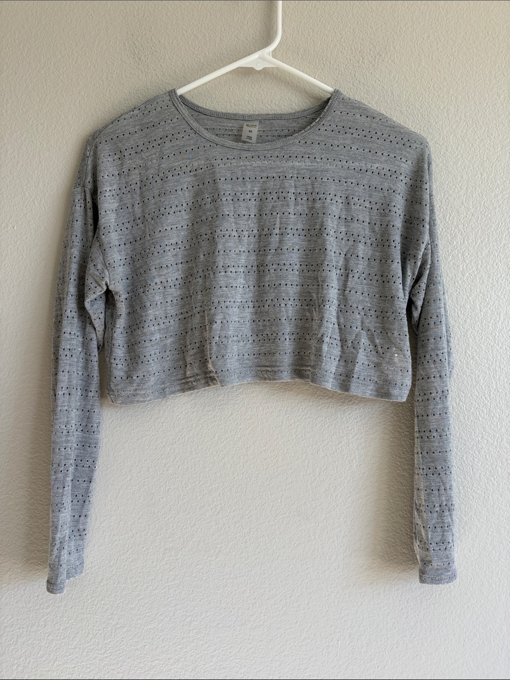 Beyond Yoga Laser Cut Crop Long Sleeve in Grey - XS